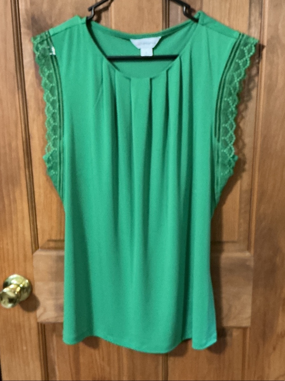 Liz Claiborne Emerald Green Lace-Trim Sleeveless Blouse